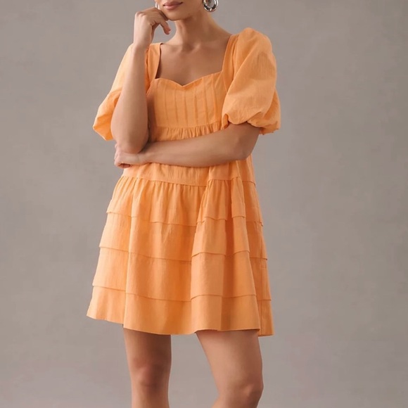 Anthropologie Square-Neck Puff-Sleeve Tiered Dress - Picture 1 of 12